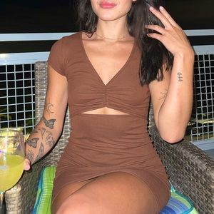 Brown cutout mini dress